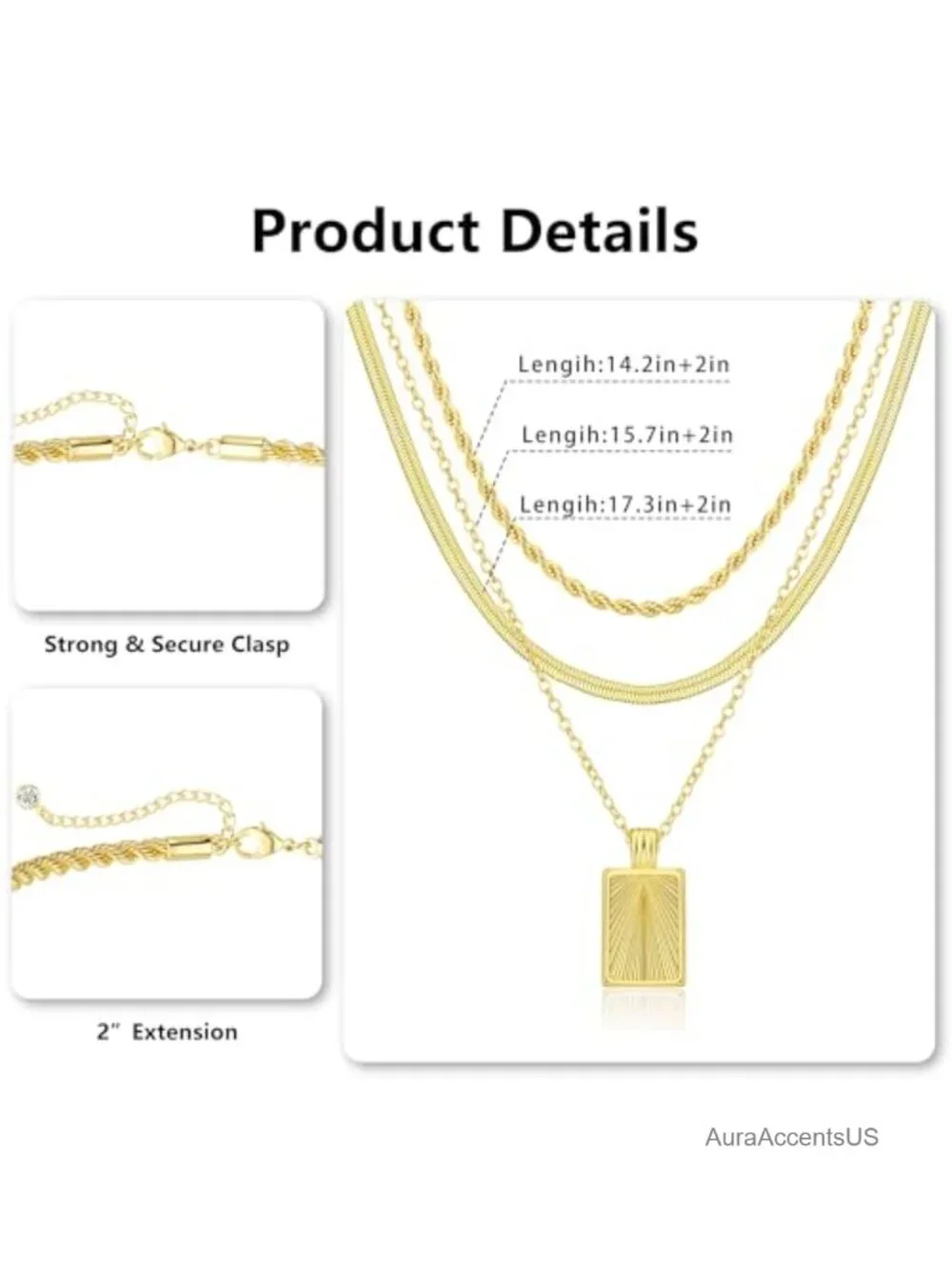 14K Real Gold Plated Layered Necklace Set, Stackable CZ Pendant Necklaces for